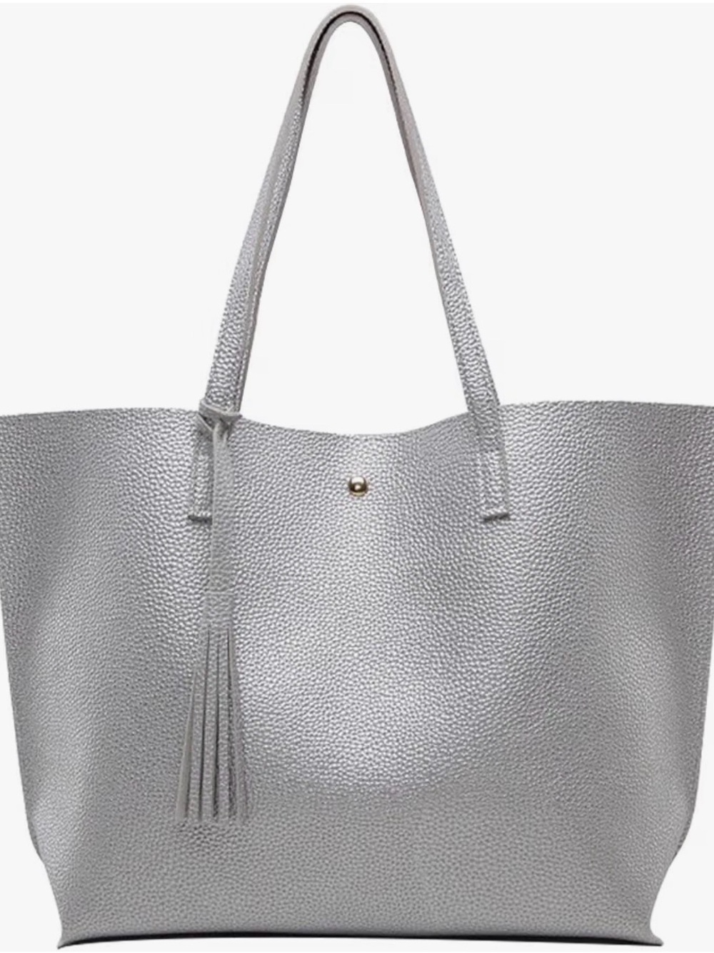 Metallic Silver Faux Leather Soft Tote Bag with Tassel